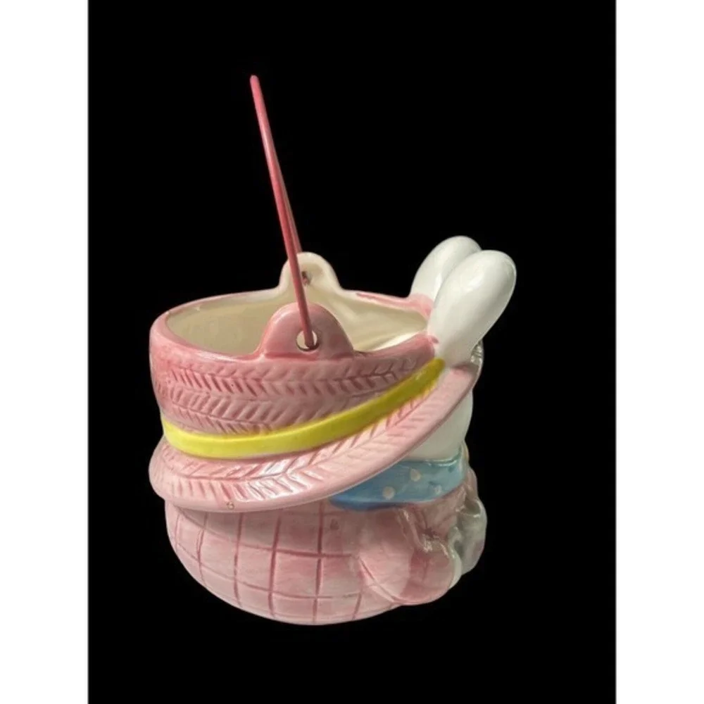 Vintage 2004 Ceramic Easter Bunny Mug Bunny Basket Jar Pink‎ Egg Collectibles